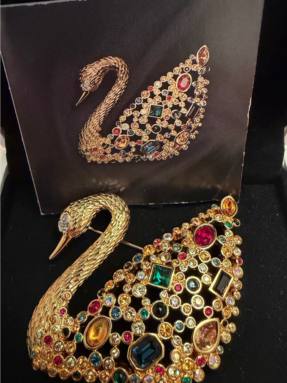 Swarovski Gold Swan Brooch with Multi-Color Crystal Accents - Picture 2 of 11